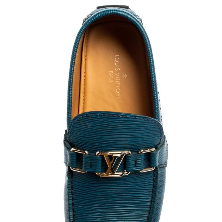 Pre Owned Louis Vuitton Blue/Black Leather Major Loafers Size 40.5