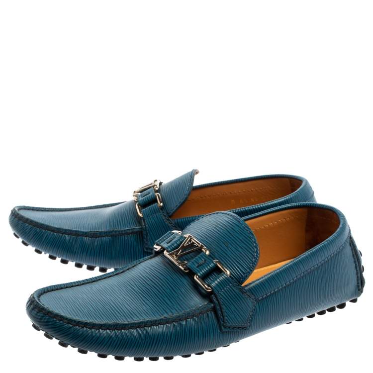 Pre Owned Louis Vuitton Blue/Black Leather Major Loafers Size 40.5
