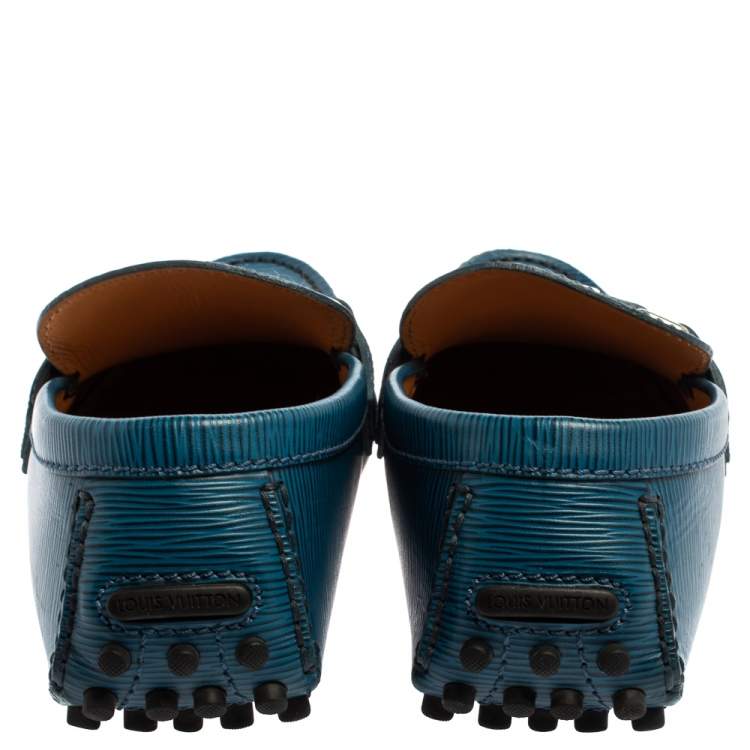Pre Owned Louis Vuitton Blue/Black Leather Major Loafers Size 40.5