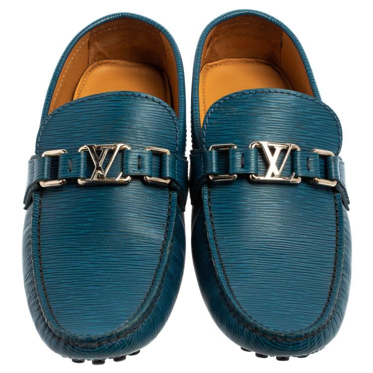 Pre Owned Louis Vuitton Blue/Black Leather Major Loafers Size 40.5