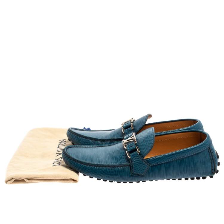 Pre Owned Louis Vuitton Blue/Black Leather Major Loafers Size 40.5
