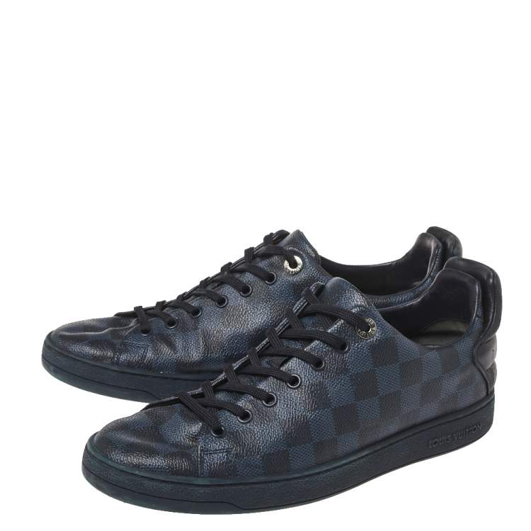 Pre Owned Louis Vuitton Damier Graphite Canvas And Black Leather Frontrow Low Top Sneakers Size 41