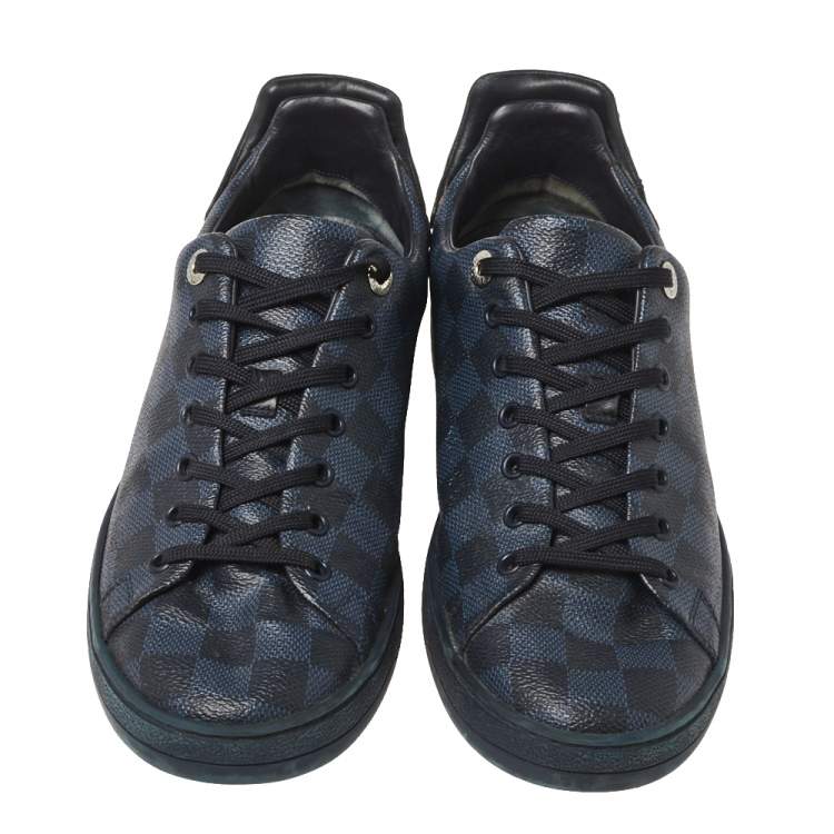 Pre Owned Louis Vuitton Damier Graphite Canvas And Black Leather Frontrow Low Top Sneakers Size 41