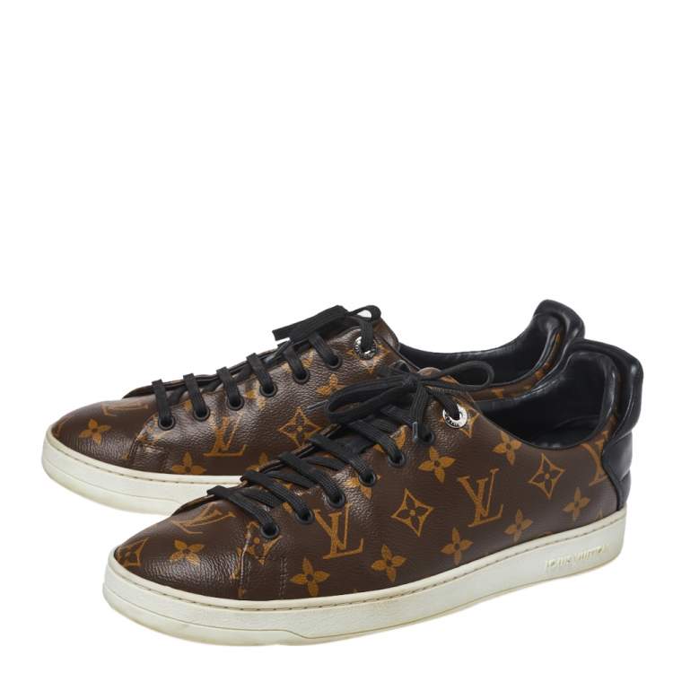 Pre Owned Louis Vuitton Brown Monogram Canvas and Black Leather Frontrow Low Top Sneakers Size 42.5