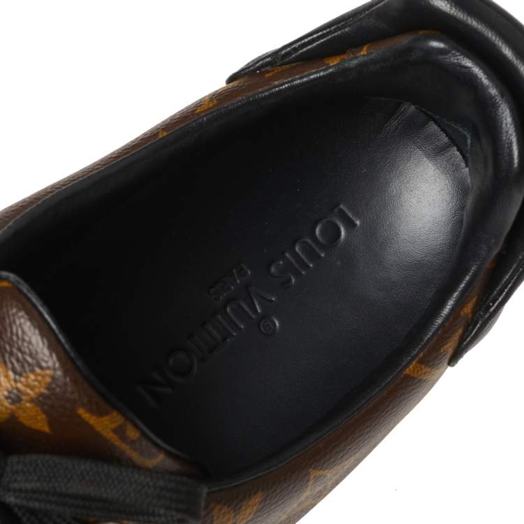Pre Owned Louis Vuitton Brown Monogram Canvas and Black Leather Frontrow Low Top Sneakers Size 42.5