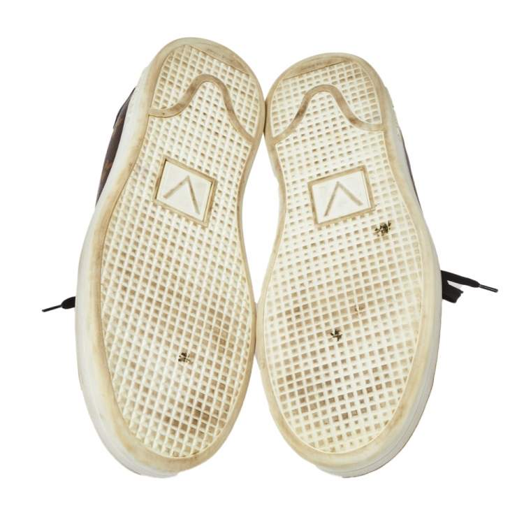 Pre Owned Louis Vuitton Brown Monogram Canvas and Black Leather Frontrow Low Top Sneakers Size 42.5