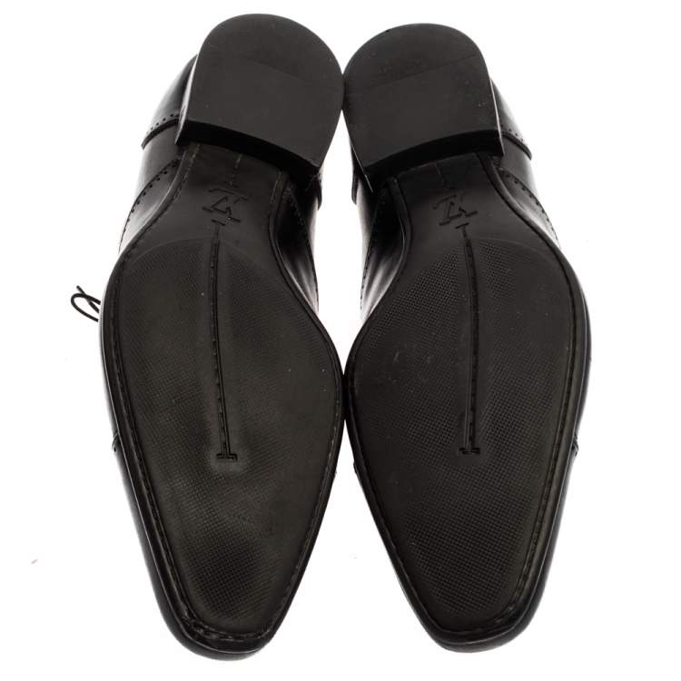 Pre Owned Louis Vuitton Black Leather Cap Toe Lace Up Derby Size 42.5