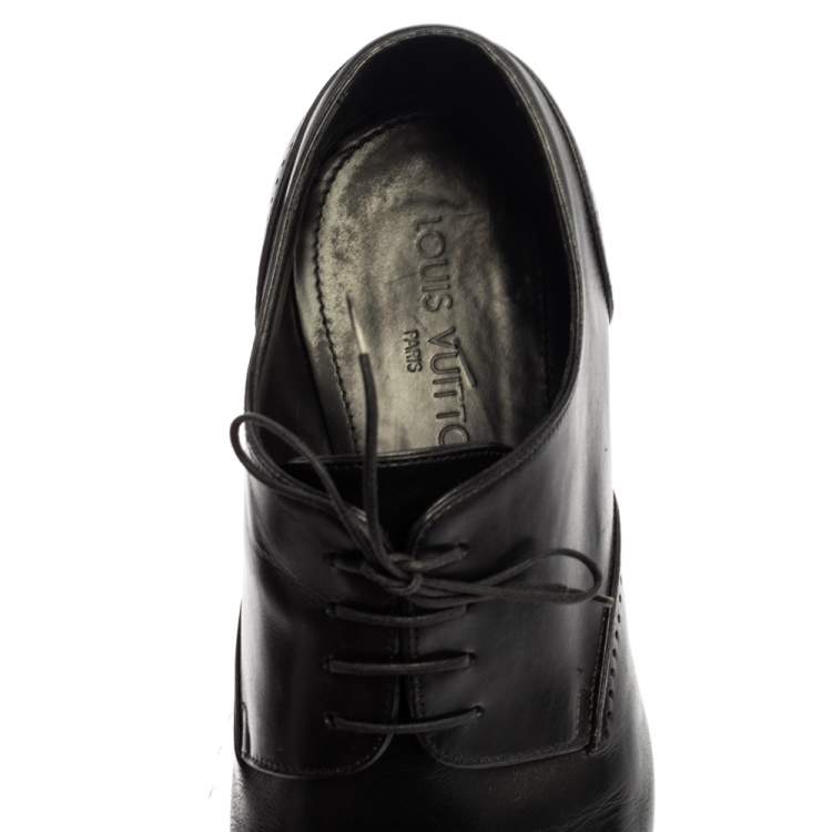 Pre Owned Louis Vuitton Black Leather Cap Toe Lace Up Derby Size 42.5