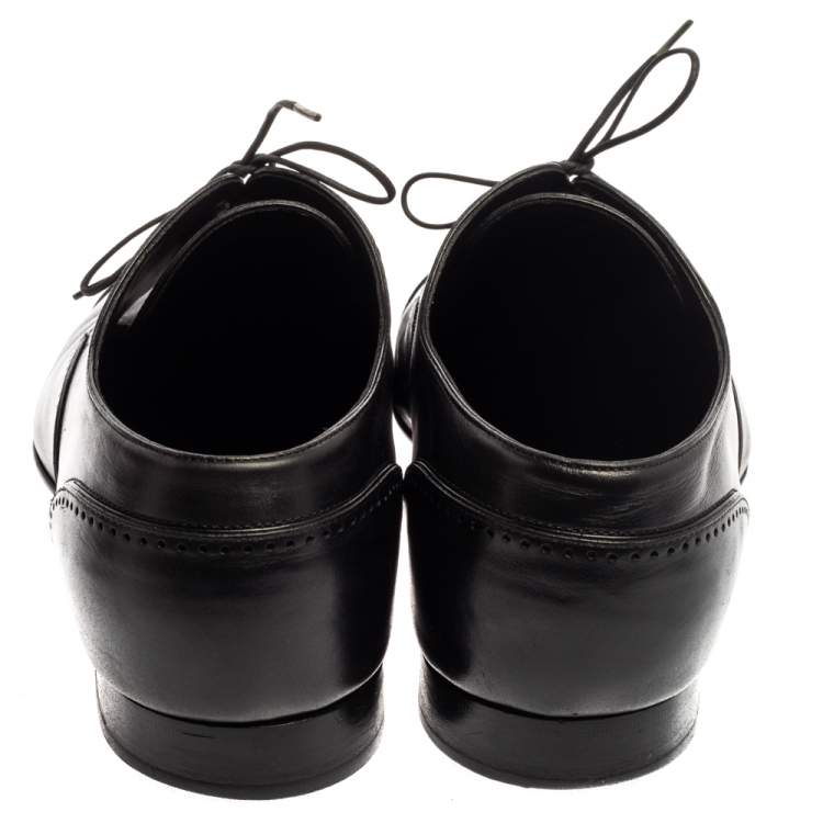 Pre Owned Louis Vuitton Black Leather Cap Toe Lace Up Derby Size 42.5
