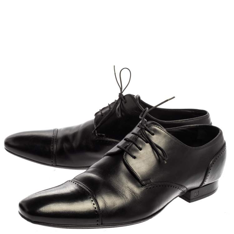 Pre Owned Louis Vuitton Black Leather Cap Toe Lace Up Derby Size 42.5