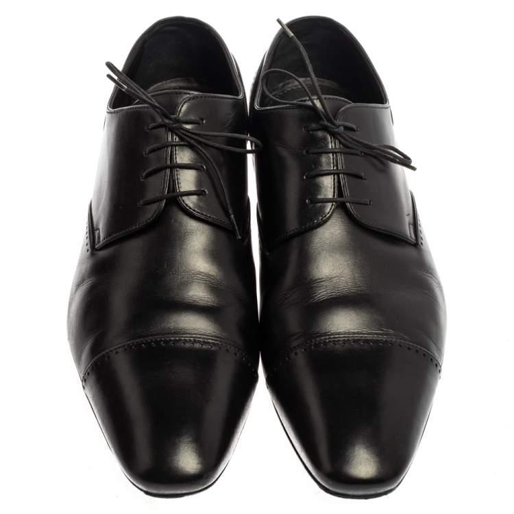 Pre Owned Louis Vuitton Black Leather Cap Toe Lace Up Derby Size 42.5