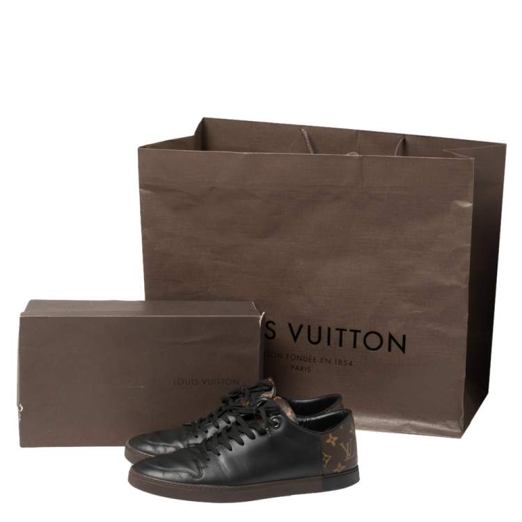 Pre Owned Louis Vuitton Brown Monogram Canvas and Black Leather Low Top Sneakers Size 42.5