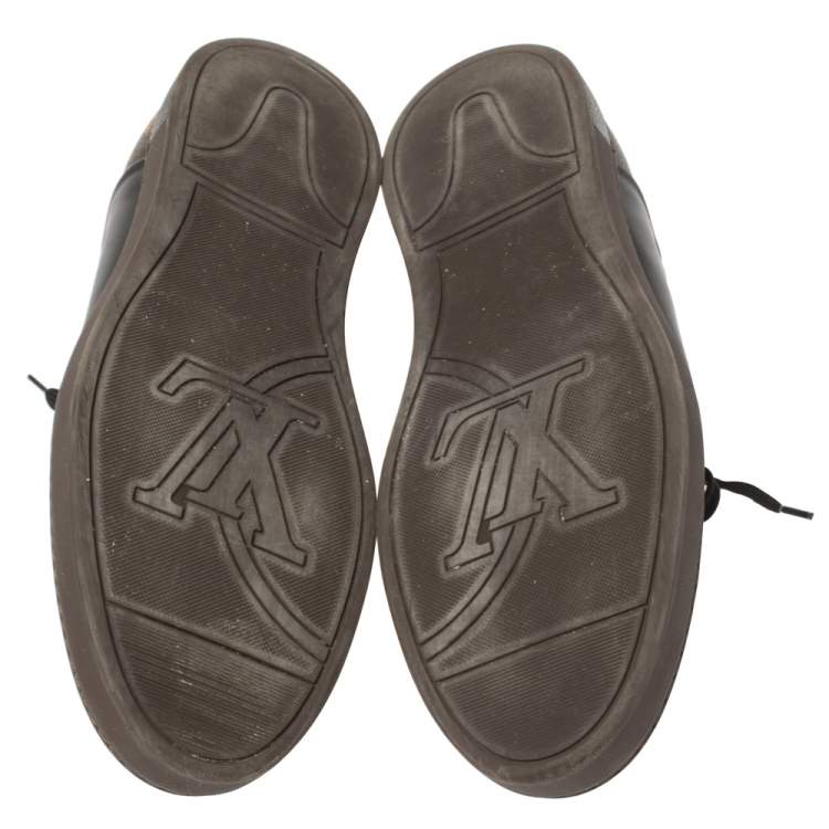 Pre Owned Louis Vuitton Brown Monogram Canvas and Black Leather Low Top Sneakers Size 42.5
