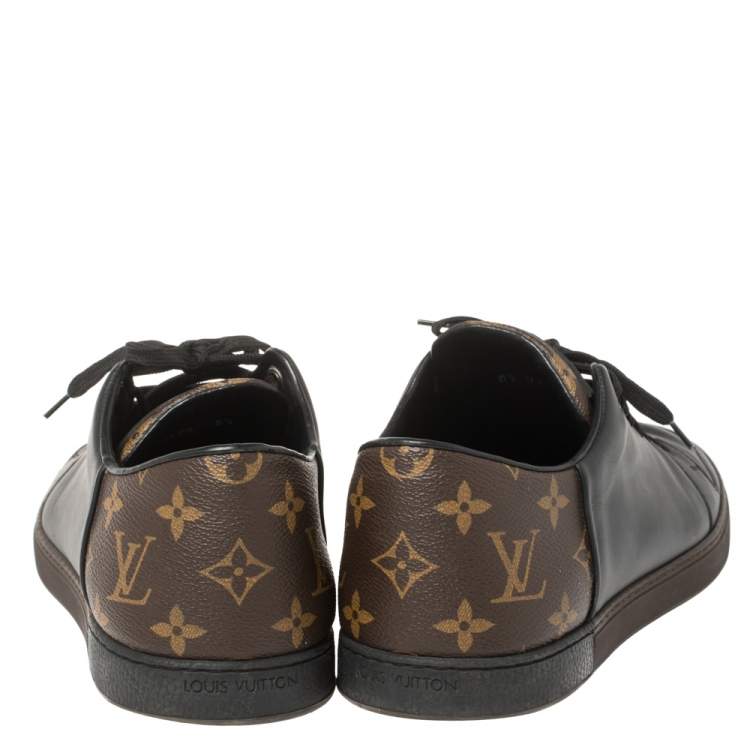 Pre Owned Louis Vuitton Brown Monogram Canvas and Black Leather Low Top Sneakers Size 42.5