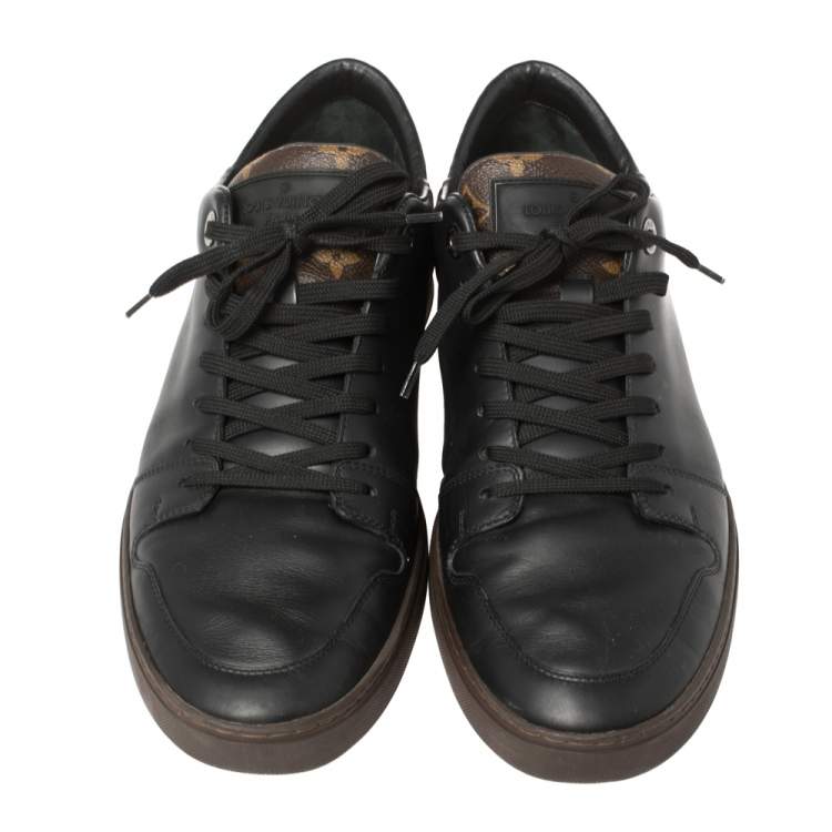 Pre Owned Louis Vuitton Brown Monogram Canvas and Black Leather Low Top Sneakers Size 42.5