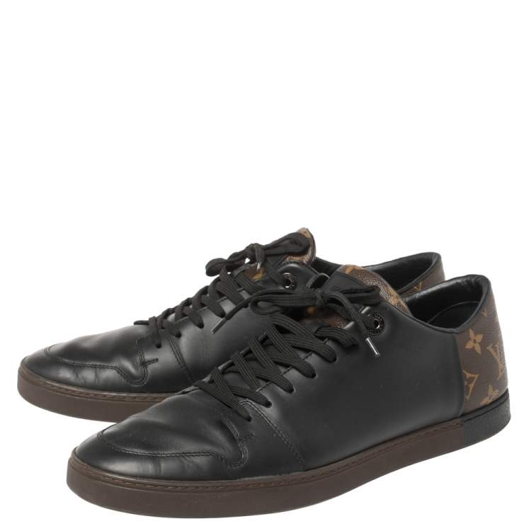 Pre Owned Louis Vuitton Brown Monogram Canvas and Black Leather Low Top Sneakers Size 42.5