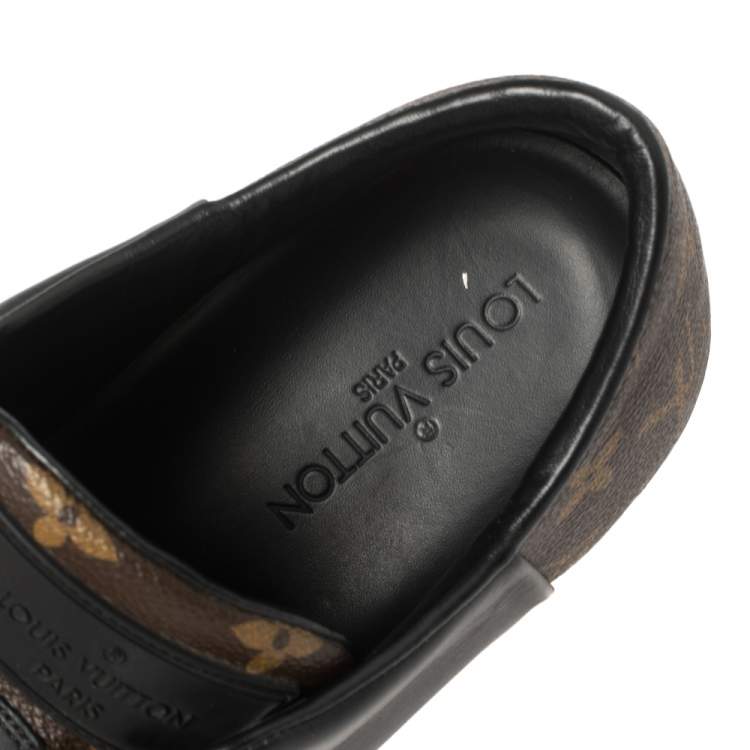 Pre Owned Louis Vuitton Brown Monogram Canvas and Black Leather Low Top Sneakers Size 42.5