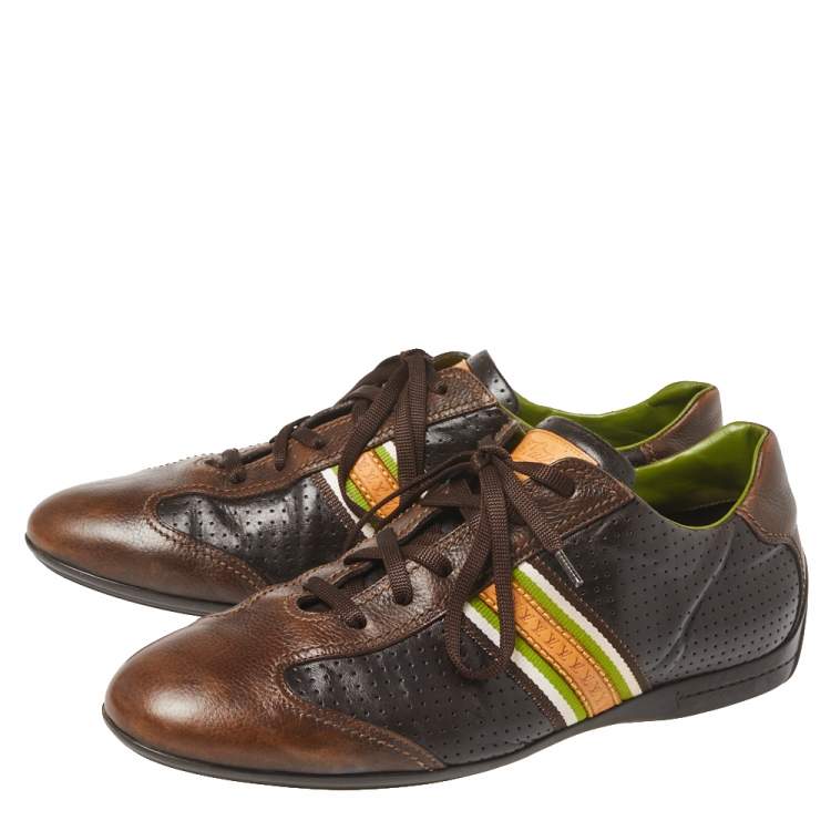 Pre Owned Louis Vuitton Brown Perforated Leather Low Top Sneakers Size 42.5 