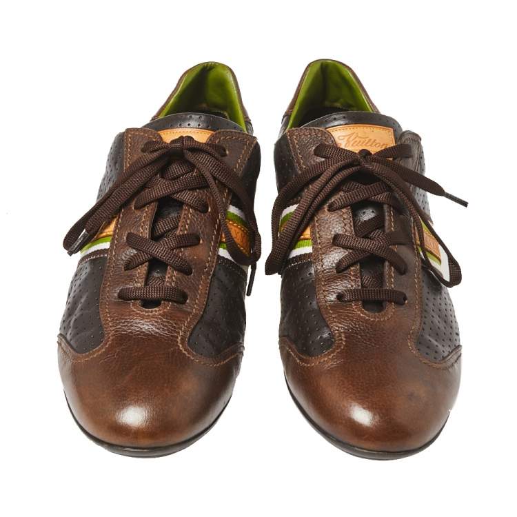 Pre Owned Louis Vuitton Brown Perforated Leather Low Top Sneakers Size 42.5 