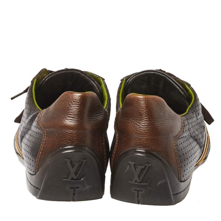 Pre Owned Louis Vuitton Brown Perforated Leather Low Top Sneakers Size 42.5 