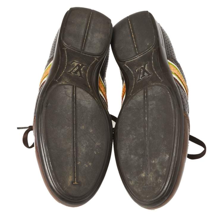 Pre Owned Louis Vuitton Brown Perforated Leather Low Top Sneakers Size 42.5 