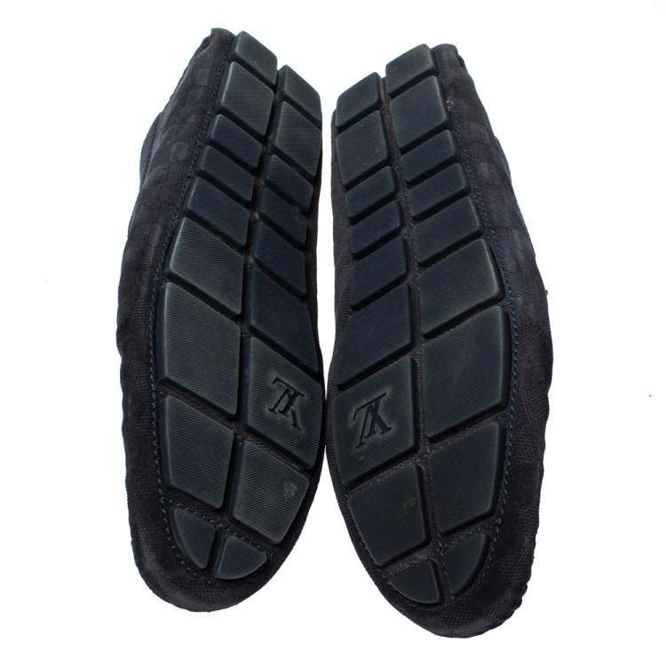 Pre Owned Louis Vuitton Navy Blue Damier Infini Suede Loafers Size 45.5