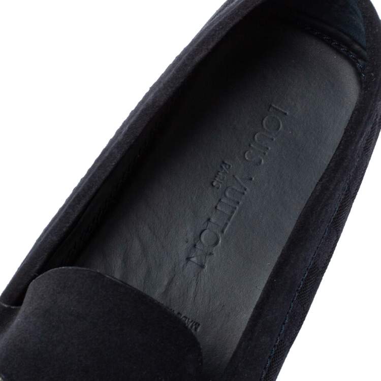Pre Owned Louis Vuitton Navy Blue Damier Infini Suede Loafers Size 45.5