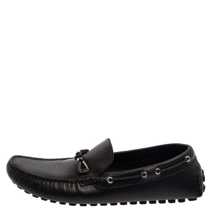 Pre Owned Louis Vuitton Black Epi Leather Braid Knot Detail Loafers Size 42.5