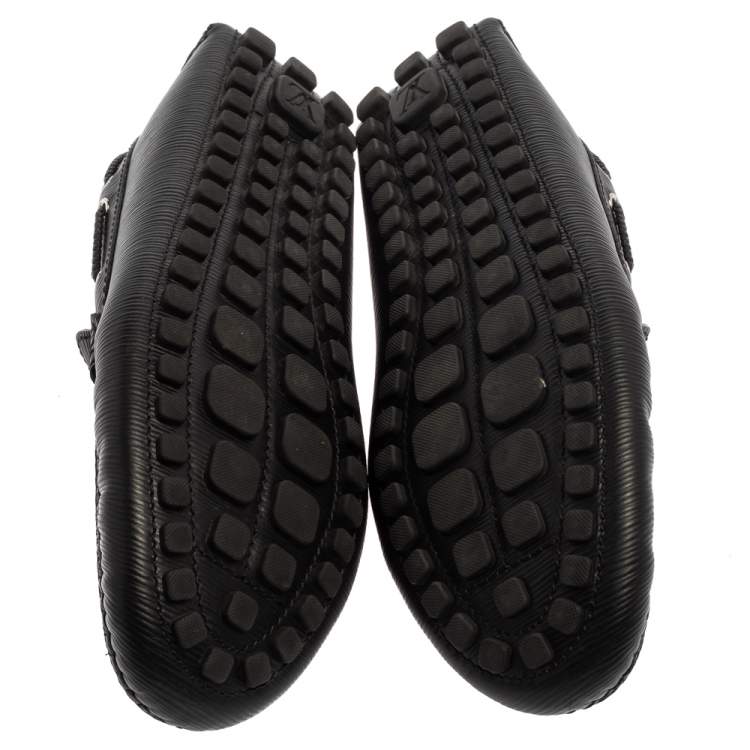 Pre Owned Louis Vuitton Black Epi Leather Braid Knot Detail Loafers Size 42.5