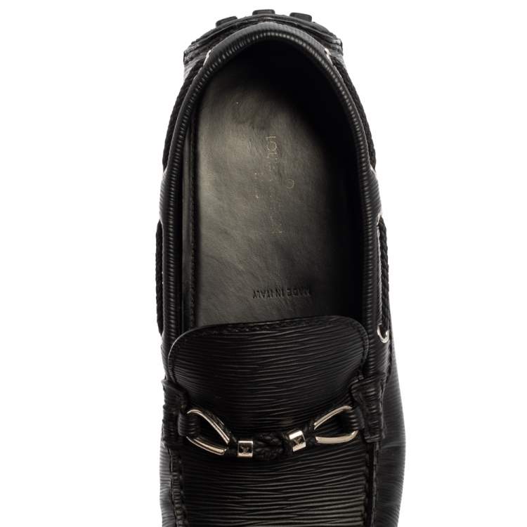 Pre Owned Louis Vuitton Black Epi Leather Braid Knot Detail Loafers Size 42.5
