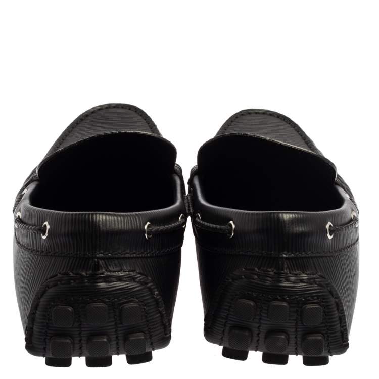 Pre Owned Louis Vuitton Black Epi Leather Braid Knot Detail Loafers Size 42.5
