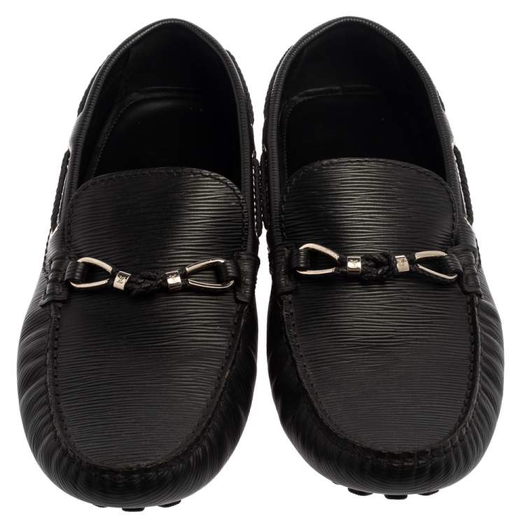 Pre Owned Louis Vuitton Black Epi Leather Braid Knot Detail Loafers Size 42.5