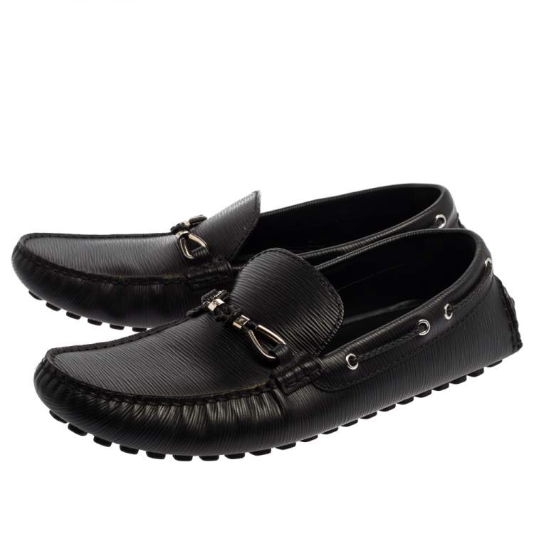 Pre Owned Louis Vuitton Black Epi Leather Braid Knot Detail Loafers Size 42.5