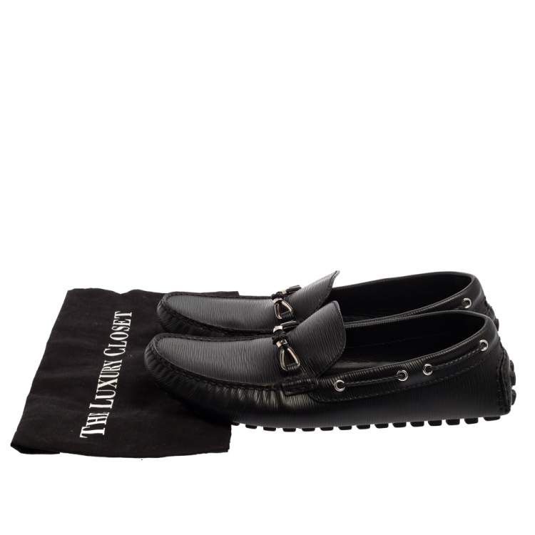 Pre Owned Louis Vuitton Black Epi Leather Braid Knot Detail Loafers Size 42.5