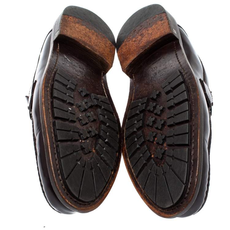 Pre Owned Louis Vuitton Dark Brown Patent Leather Major Loafers Size 45.5