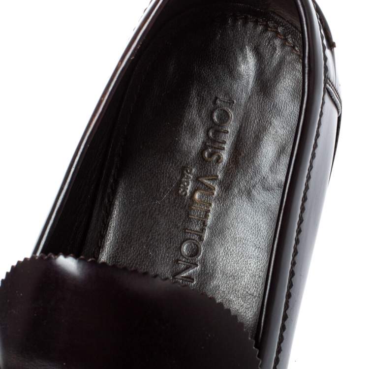 Pre Owned Louis Vuitton Dark Brown Patent Leather Major Loafers Size 45.5