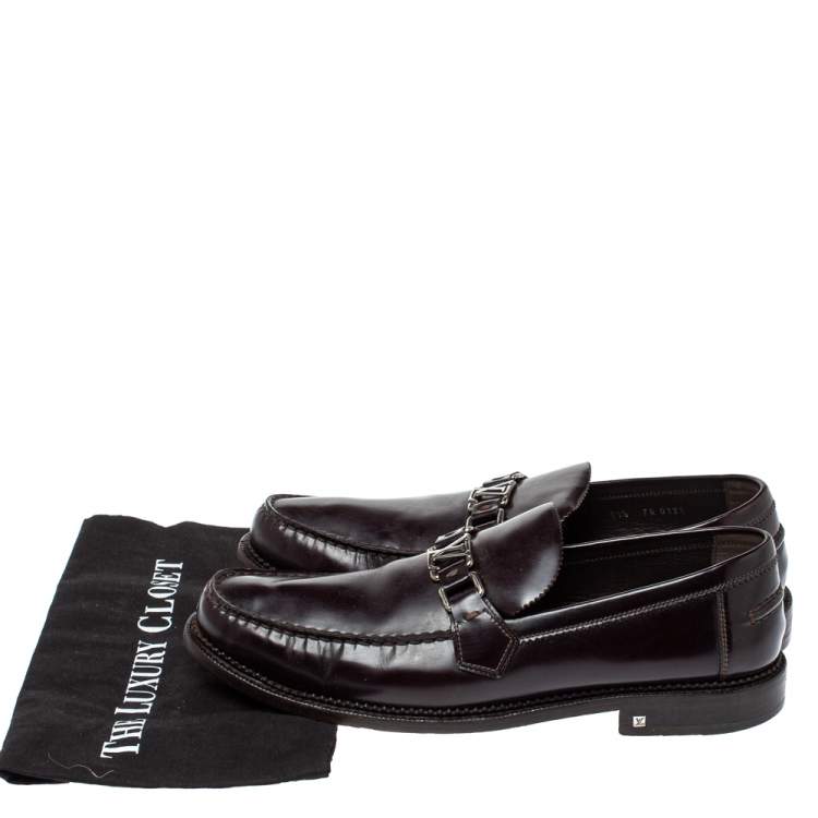 Pre Owned Louis Vuitton Dark Brown Patent Leather Major Loafers Size 45.5