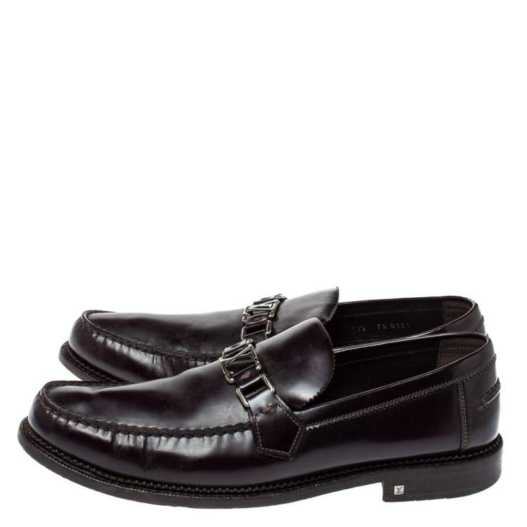 Pre Owned Louis Vuitton Dark Brown Patent Leather Major Loafers Size 45.5