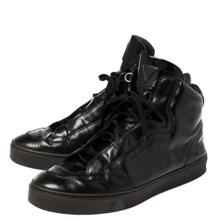 Pre Owned Louis Vuitton Black Leather High Top Sneakers Size 43.5
