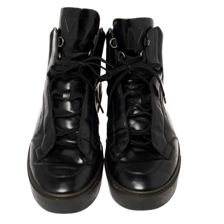 Pre Owned Louis Vuitton Black Leather High Top Sneakers Size 43.5