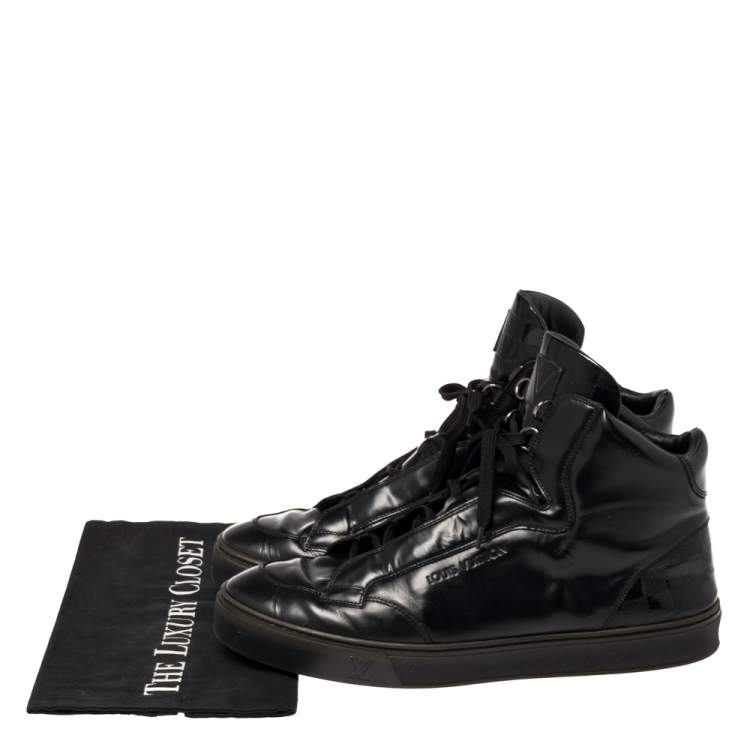 Pre Owned Louis Vuitton Black Leather High Top Sneakers Size 43.5