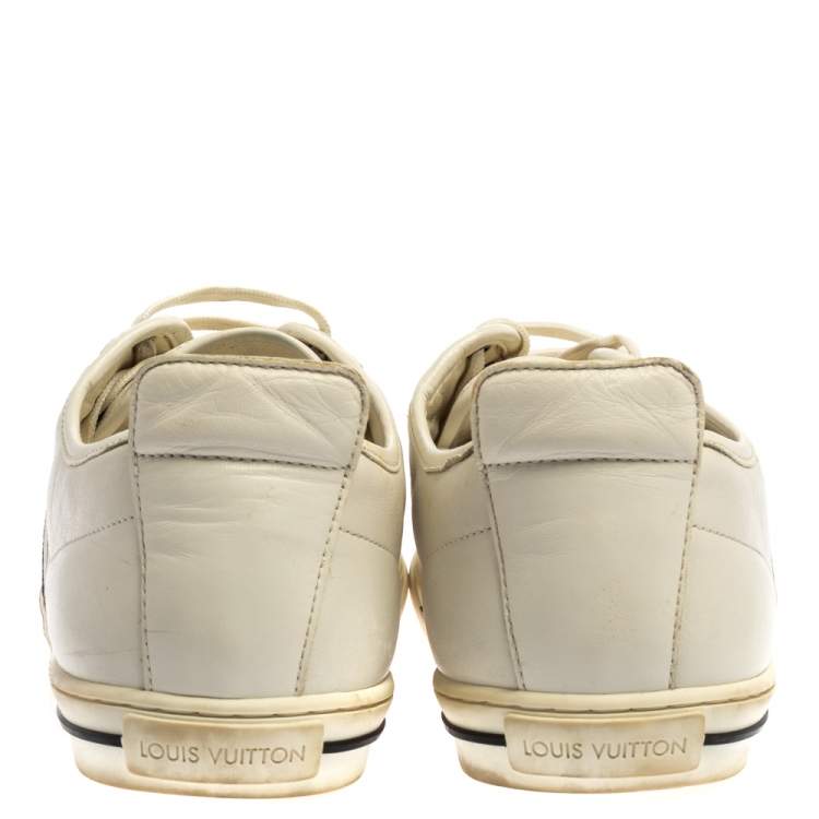 Pre Owned Louis Vuitton White Leather Logo Low Top Sneakers Size 41