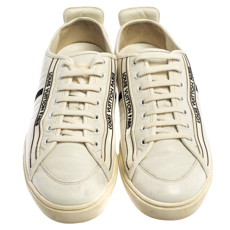 Pre Owned Louis Vuitton White Leather Logo Low Top Sneakers Size 41