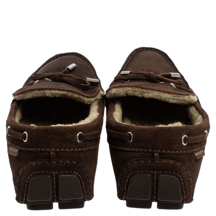 Pre Owned Louis Vuitton Brown Suede Leather Arizona Slip On Loafers Size 42