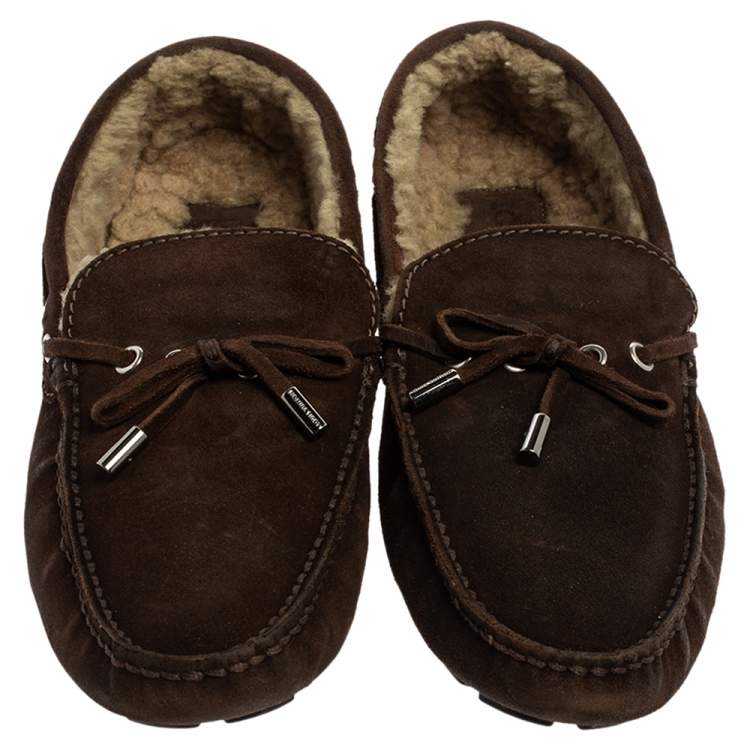 Pre Owned Louis Vuitton Brown Suede Leather Arizona Slip On Loafers Size 42