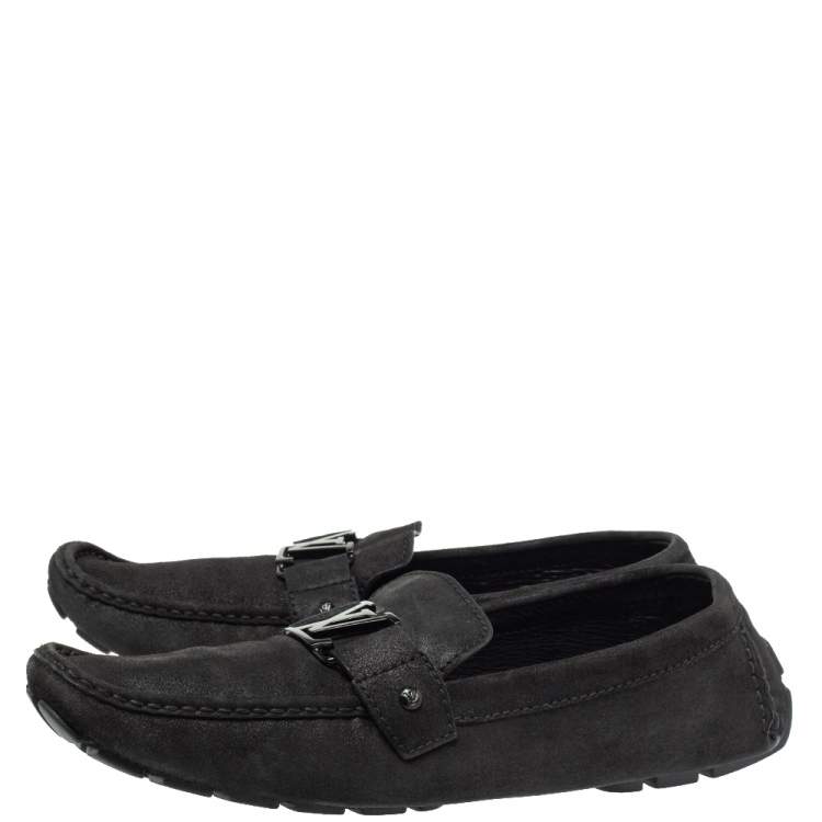 Pre Owned Louis Vuitton Black Suede Leather Monte Carlo Slip On Loafers Size 46