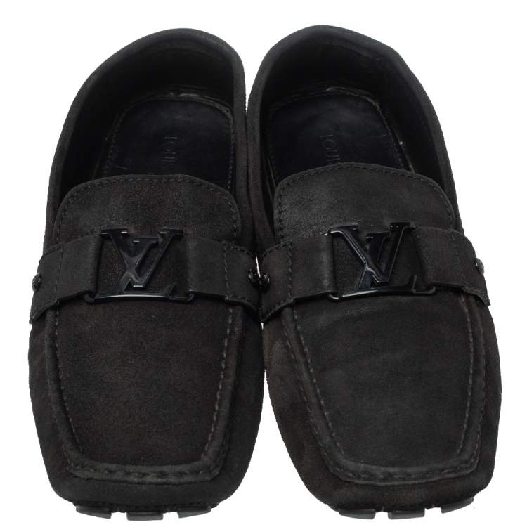 Pre Owned Louis Vuitton Black Suede Leather Monte Carlo Slip On Loafers Size 46