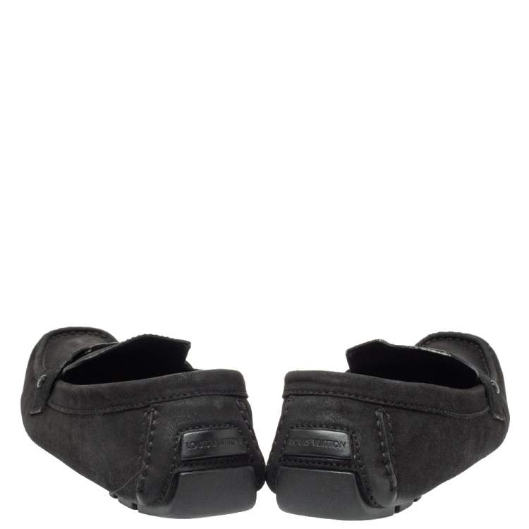 Pre Owned Louis Vuitton Black Suede Leather Monte Carlo Slip On Loafers Size 46