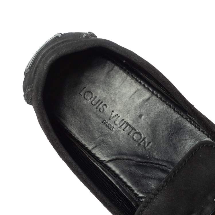 Pre Owned Louis Vuitton Black Suede Leather Monte Carlo Slip On Loafers Size 46