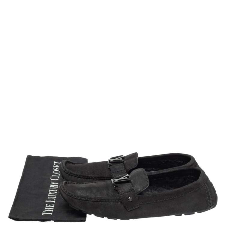 Pre Owned Louis Vuitton Black Suede Leather Monte Carlo Slip On Loafers Size 46